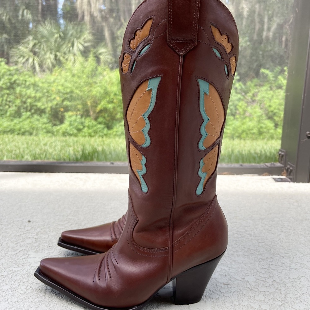 Nine West Brown Leather Heeled Cowboy Boots
